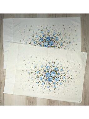 VTG FIELDCREST Perfection 2 Fine Combed Percale KING Size Blue Rose PILLOWCASES